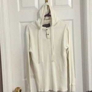 Off-White long sleeve hooded shirt.